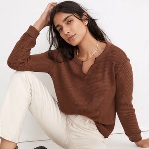 Madewell Waffle Split Neck Crop
Tee Long Sleeves Rich Brown Size S